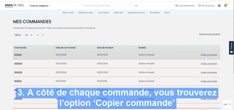 Comment puis-je refaire la même commande ?